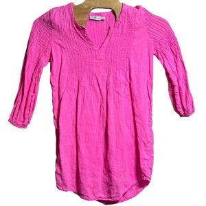 Vineyard Vines Womens Neon Pink Linen Pintuck Cover Up Size M 100% Linen